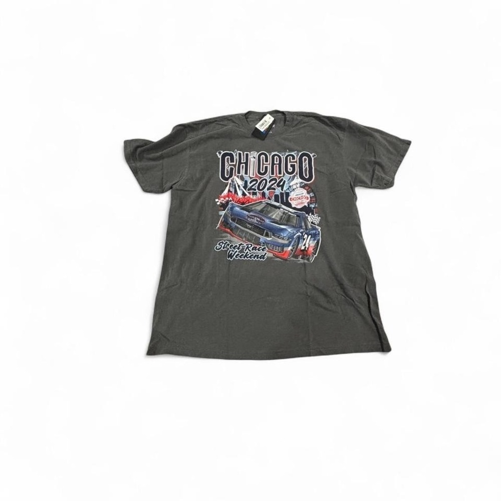 NASCAR Chicago Street Race Weekend 2024 Graphic T Shirt Mens XL Gray‎ Cotton